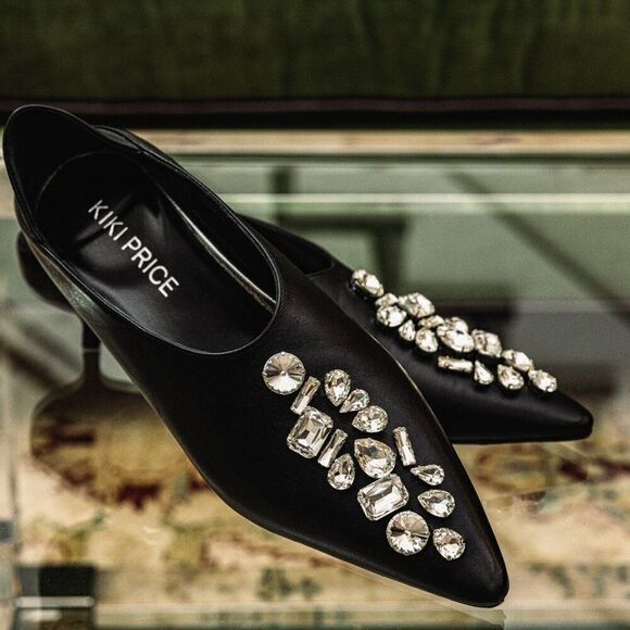 Practical Magic Black Leather Heels with Crystals - Picture 11 of 14